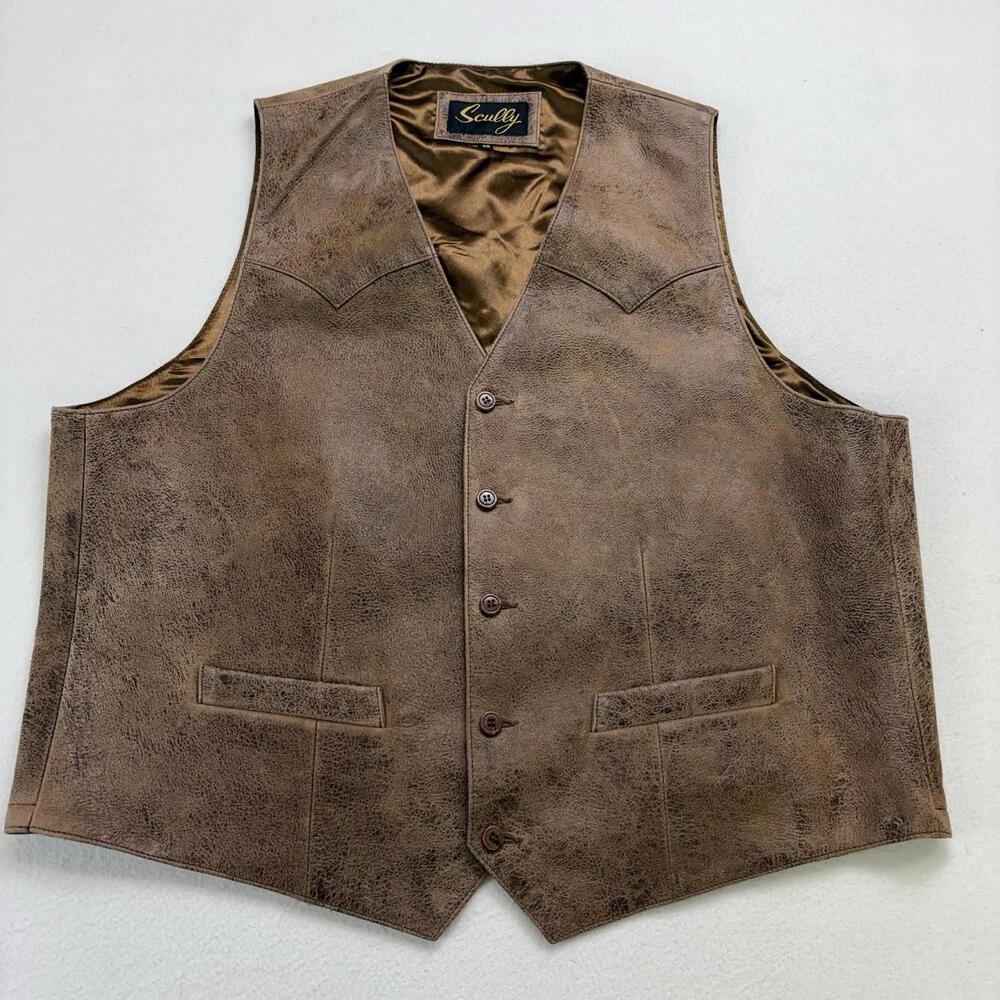 Vintage Scully Leather Vest Size 48 Brown Faded Western